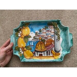 Positano Italy Ceramic Tray Casette Handmade Handpainted Gift Serve Host Lemons
